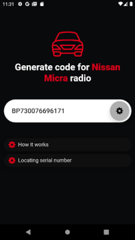 Download Nissan Radio Code Generator Cars and transportation for Android screenshot 3